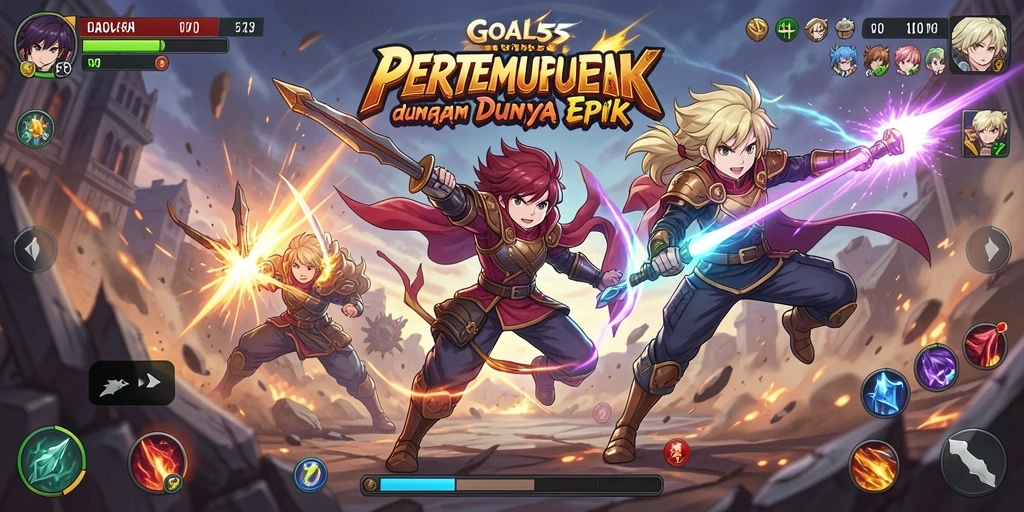 Screenshot gameplay menampilkan pertarungan karakter anime yang seru.
