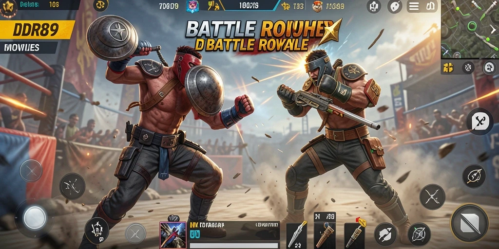 Screenshot IDR89 menunjukkan aksi intens dalam pertempuran Battle Royale.