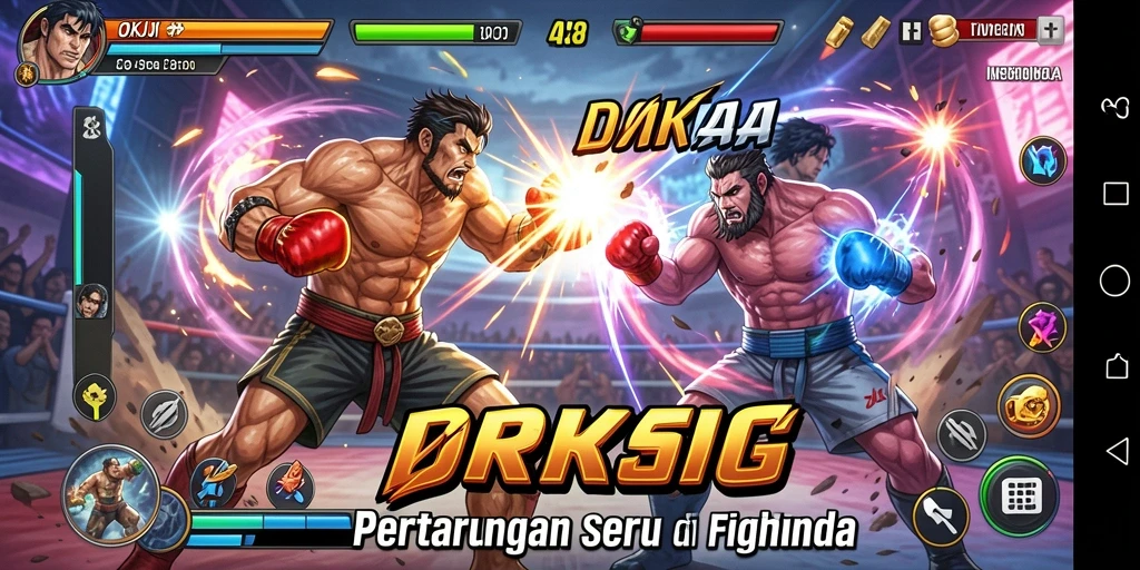 Tampilan screenshot permainan OKJK dengan pertarungan yang intens.