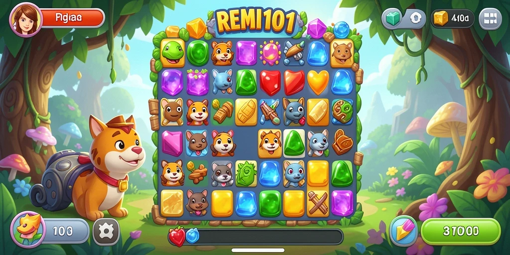 Tampilan menarik gameplay Match-3 di REMI101.