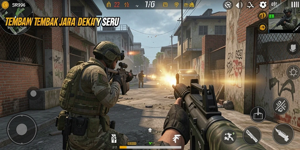 Tampilan gameplay SR996 dengan pertempuran intens.