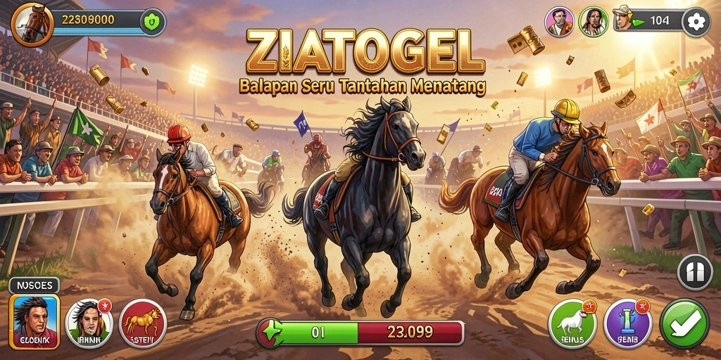Screenshot utama ZIATOGEL menampilkan aksi balapan yang menegangkan.